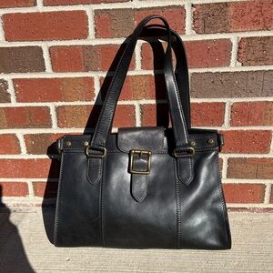 Fossil Double Strap Black Leather Shoulder Bag Satchel